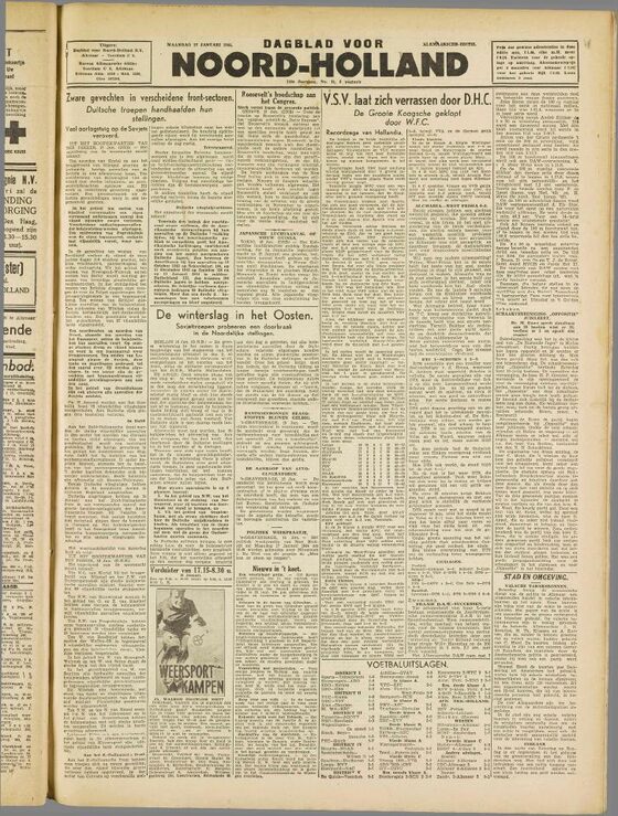 Voorpagina van het Dagblad voor Noord-Holland, 17 januari 1944
