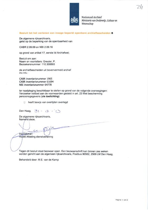 Besluit van het Nationaal Archief over inzage in archiefdossiers